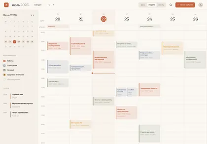Превью Sup Calendar UI Warm Editorial Week Planner