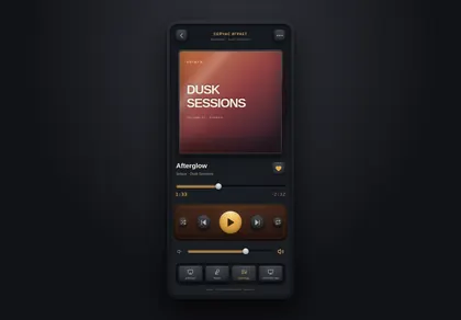 Превью Sup Skeuomorphism Music Player Tactile Leather And Brass Now Playing UI